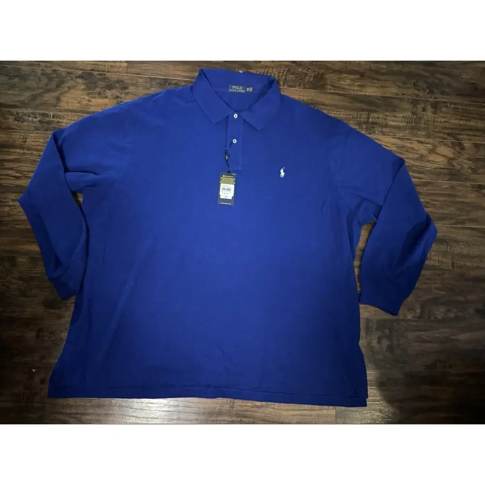 Polo Ralph Lauren Mesh Polo Shirt 4XB Big & Tall Long Sleeve Pony Blue NEW